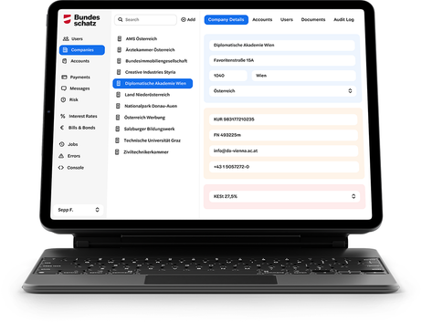 Ein modernes Tablet auf dessen Bildschirm die neue Bundesschatz-Webseite dargestellt ist.