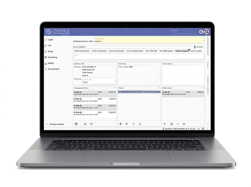 Kommissionierungs- und Auftragsbildschirm in Zoones mit Lieferdetails, Positionen und Statusverfolgung.