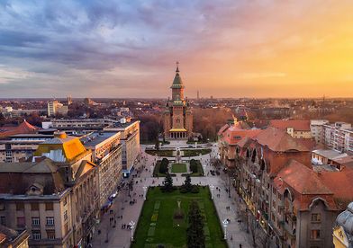 Die Skyline der Stadt Timișoara.